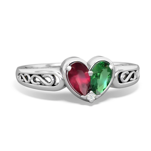 Ruby Genuine Ruby with Lab Created Emerald filligree Heart ring Ring