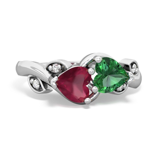 Ruby Genuine Ruby with Lab Created Emerald Floral Elegance ring Ring