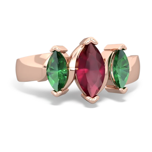 Ruby Genuine Ruby with Lab Created Emerald and Genuine Fire Opal Three Peeks ring Ring