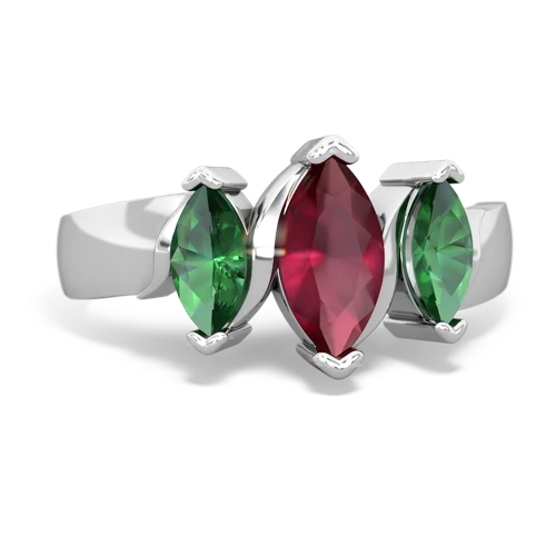 Ruby Genuine Ruby with Lab Created Emerald and  Three Peeks ring Ring