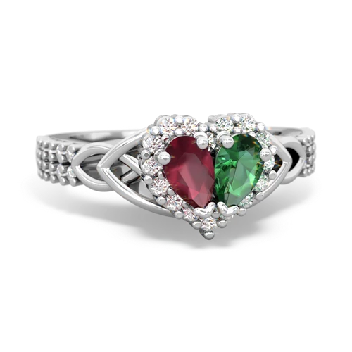 Ruby Genuine Ruby with Lab Created Emerald Celtic Knot Engagement ring Ring