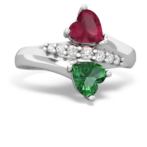 Ruby Genuine Ruby with Lab Created Emerald Heart to Heart Bypass ring Ring