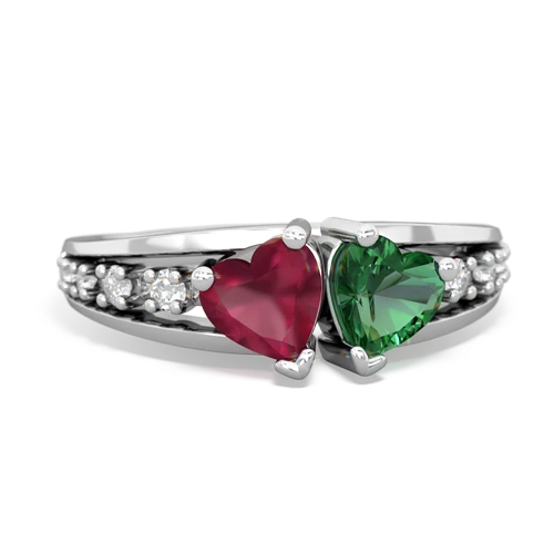 Ruby Genuine Ruby with Lab Created Emerald Heart to Heart ring Ring