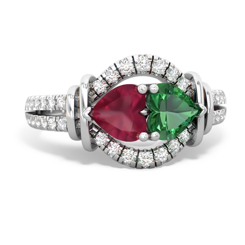 Ruby Genuine Ruby with Lab Created Emerald Art-Deco Keepsake ring Ring