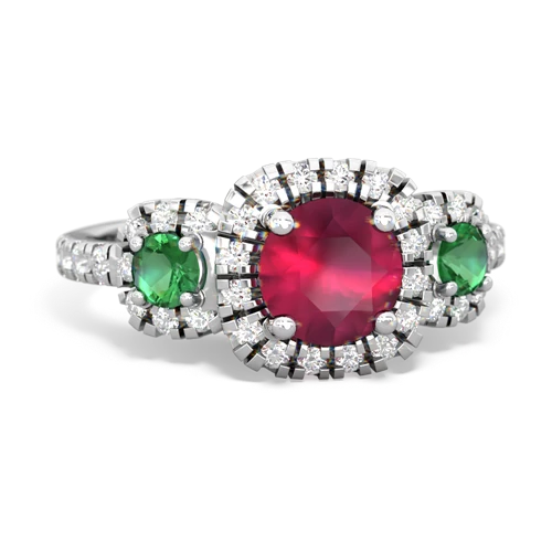 Ruby Genuine Ruby with Lab Created Emerald and  Regal Halo ring Ring