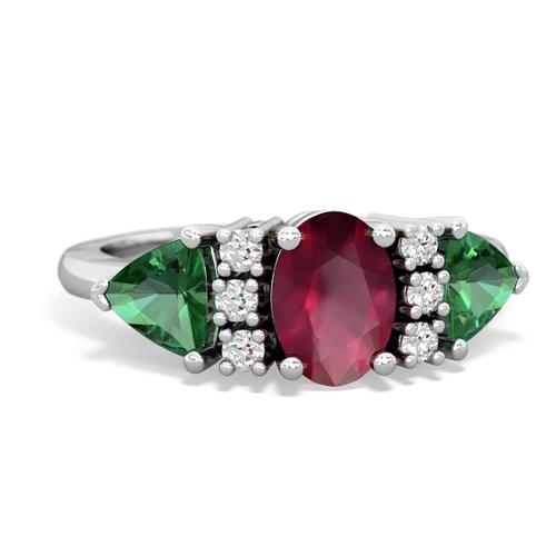 Ruby Genuine Ruby with Lab Created Emerald and  Antique Style Three Stone ring Ring