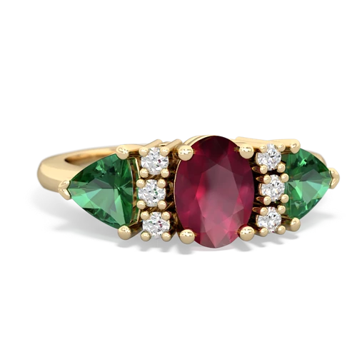 Ruby Genuine Ruby with Lab Created Emerald and Genuine Smoky Quartz Antique Style Three Stone ring Ring