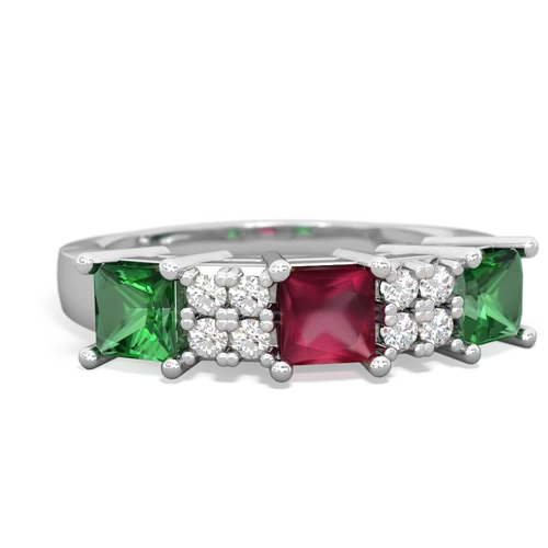 Ruby Genuine Ruby with Lab Created Emerald and  Three Stone ring Ring