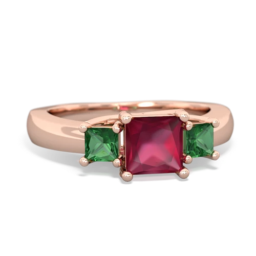 Ruby Genuine Ruby with Lab Created Emerald and Genuine London Blue Topaz Three Stone Trellis ring Ring