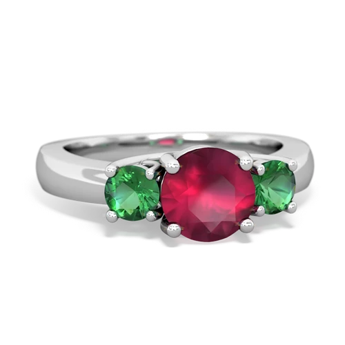 Ruby Genuine Ruby with Lab Created Emerald and  Three Stone Trellis ring Ring