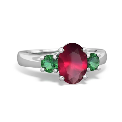 Ruby Genuine Ruby with Lab Created Emerald Three Stone Trellis ring Ring