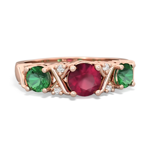 Ruby Genuine Ruby with Lab Created Emerald and Genuine Aquamarine Hugs and Kisses ring Ring