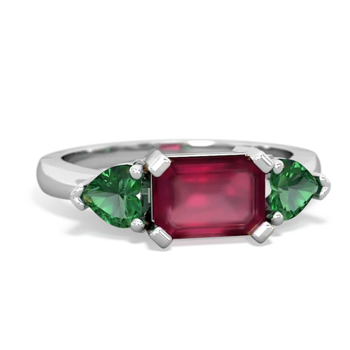 Ruby Genuine Ruby with Lab Created Emerald and Genuine Fire Opal Three Stone ring Ring