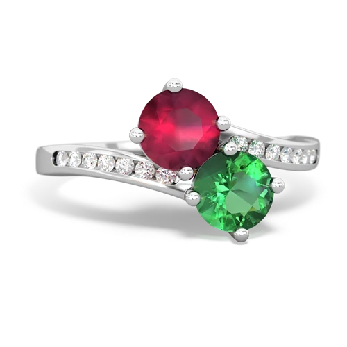 Ruby Genuine Ruby with Lab Created Emerald Keepsake Two Stone ring Ring