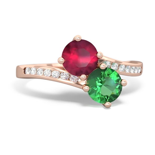 ruby-lab emerald two stone channel ring