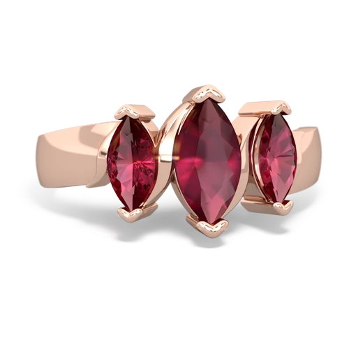 Genuine Ruby with Lab Created Ruby and Lab Created Emerald Three Peeks ring