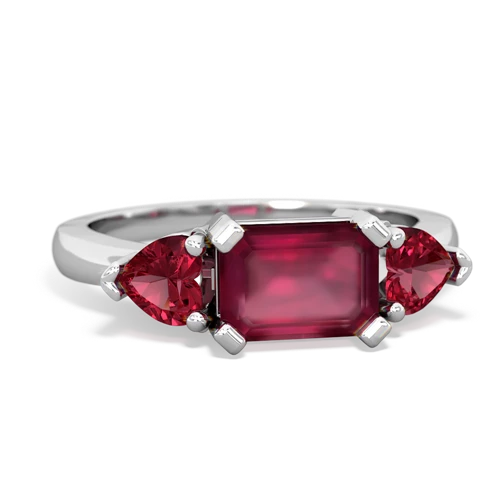 Ruby Genuine Ruby with Lab Created Ruby and Genuine Opal Three Stone ring Ring