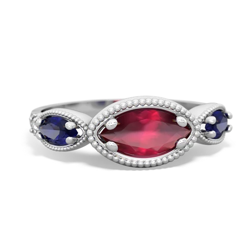 Ruby Genuine Ruby with Lab Created Sapphire and Genuine London Blue Topaz Antique Style Keepsake ring Ring