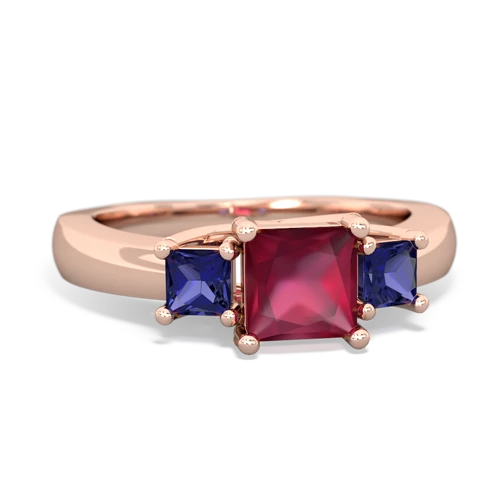 Ruby Genuine Ruby with Lab Created Sapphire and Lab Created Alexandrite Three Stone Trellis ring Ring