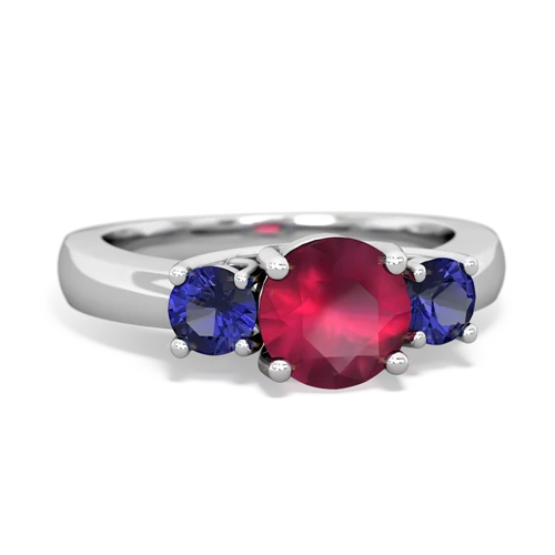 Ruby Genuine Ruby with Lab Created Sapphire and Genuine London Blue Topaz Three Stone Trellis ring Ring