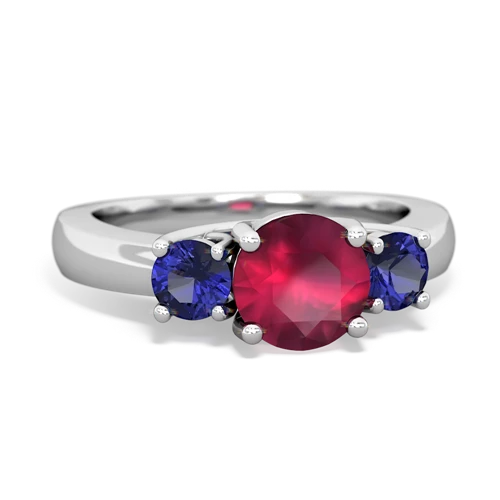 Ruby Genuine Ruby with Lab Created Sapphire and Lab Created Alexandrite Three Stone Trellis ring Ring