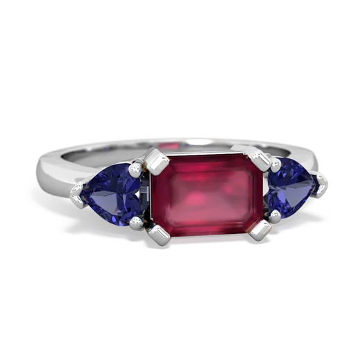 Ruby Genuine Ruby with Lab Created Sapphire and Genuine London Blue Topaz Three Stone ring Ring