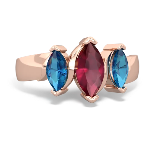 Ruby Genuine Ruby with Genuine London Blue Topaz and Genuine Emerald Three Peeks ring Ring