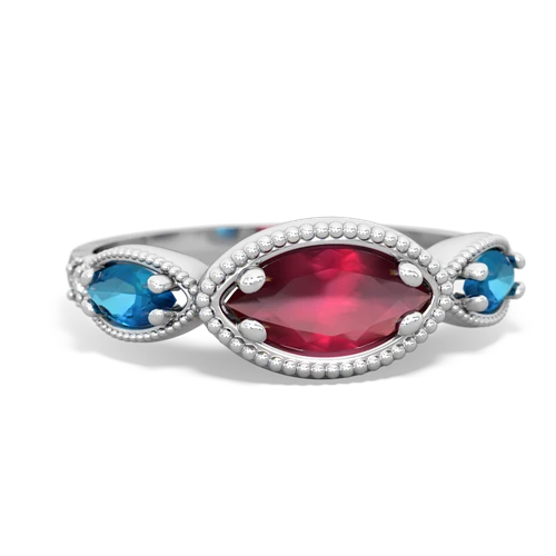 Ruby Genuine Ruby with Genuine London Blue Topaz and Genuine Emerald Antique Style Keepsake ring Ring
