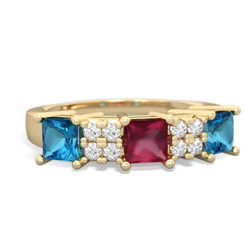 Ruby Genuine Ruby with Genuine London Blue Topaz and Genuine Emerald Three Stone ring Ring