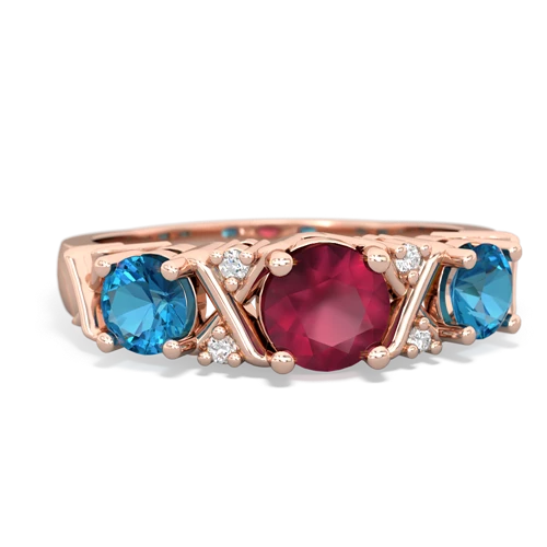 Ruby Genuine Ruby with Genuine London Blue Topaz and Genuine Emerald Hugs and Kisses ring Ring