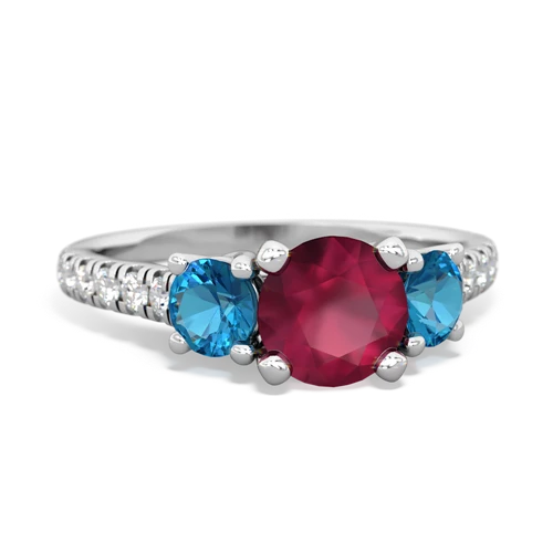 Ruby Genuine Ruby with Genuine London Blue Topaz and Genuine Emerald Pave Trellis ring Ring