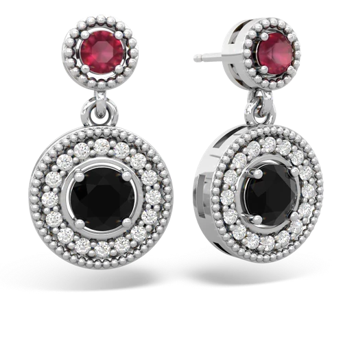 Ruby Genuine Ruby with Genuine Black Onyx Halo Dangle earrings Earrings
