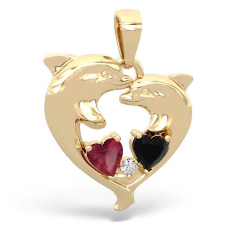 Ruby Genuine Ruby with Genuine Black Onyx Dolphin Heart pendant Pendant