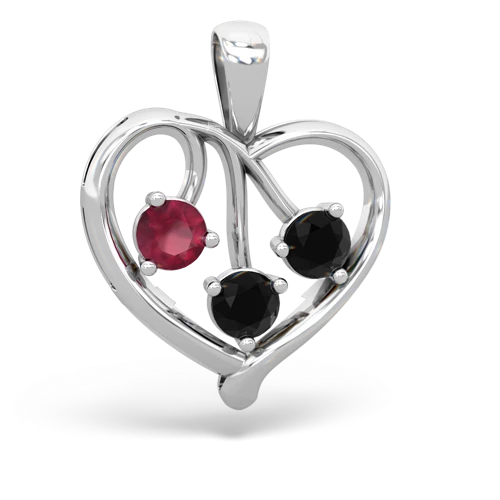 Ruby Genuine Ruby with Genuine Black Onyx and Lab Created Pink Sapphire Glowing Heart pendant Pendant