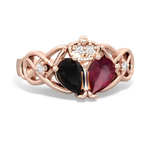 Ruby Genuine Ruby with Genuine Black Onyx Two Stone Claddagh ring Ring