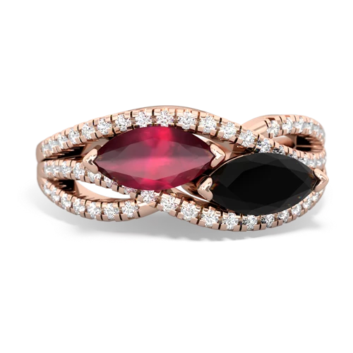 Ruby Genuine Ruby with Genuine Black Onyx Diamond Rivers ring Ring