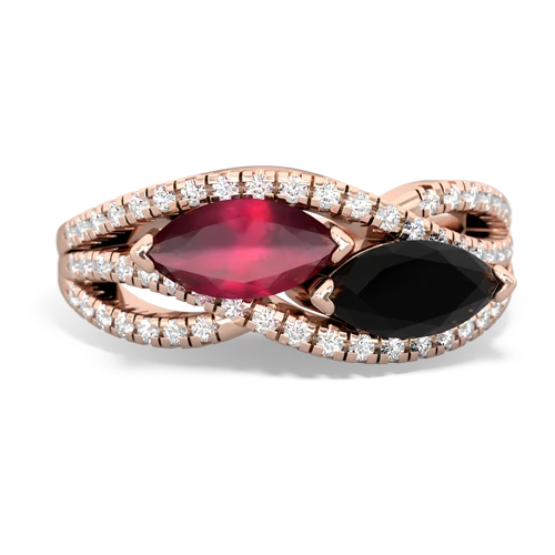 ruby-onyx double heart ring