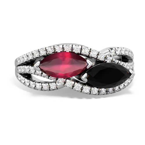 ruby-onyx double heart ring