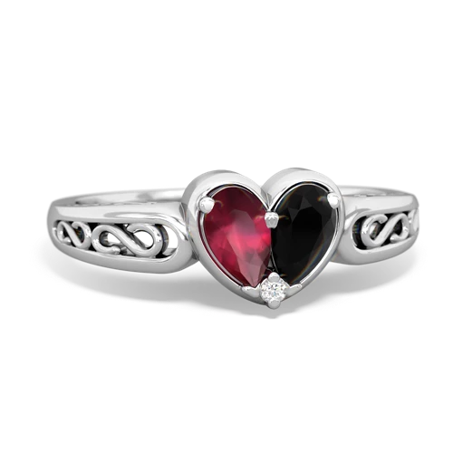 Ruby Genuine Ruby with Genuine Black Onyx filligree Heart ring Ring