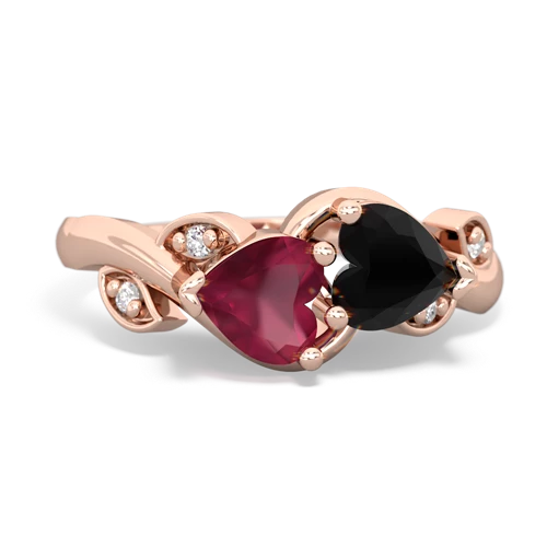 Ruby Genuine Ruby with Genuine Black Onyx Floral Elegance ring Ring