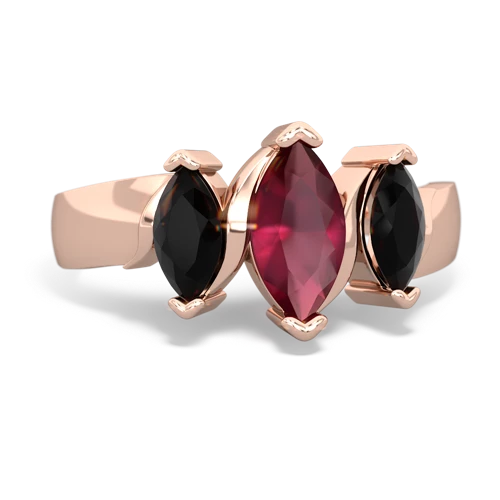Ruby Genuine Ruby with Genuine Black Onyx and Genuine Smoky Quartz Three Peeks ring Ring