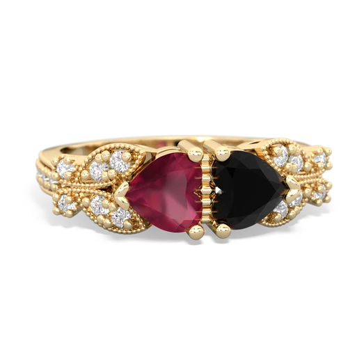 Ruby Genuine Ruby with Genuine Black Onyx Diamond Butterflies ring Ring