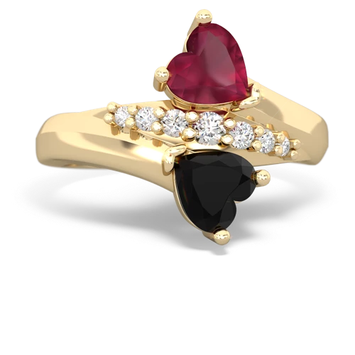 Ruby Genuine Ruby with Genuine Black Onyx Heart to Heart Bypass ring Ring
