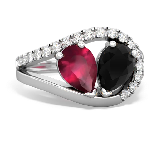 Ruby Genuine Ruby with Genuine Black Onyx Nestled Heart Keepsake ring Ring