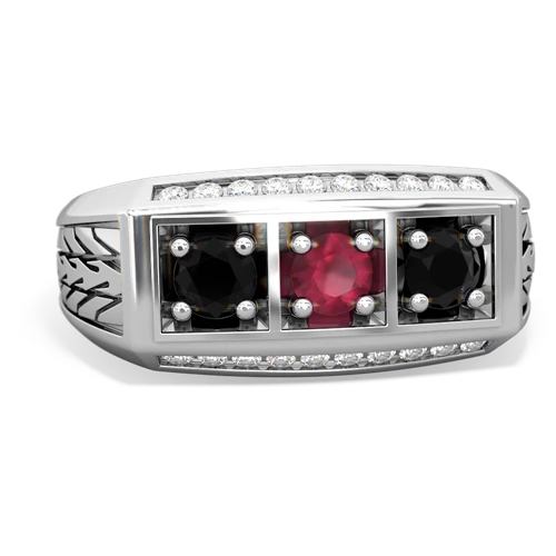 ruby-onyx three stone ring