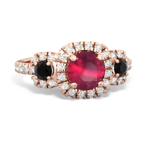 Genuine Ruby with Genuine Black Onyx and Genuine Opal Regal Halo ring
