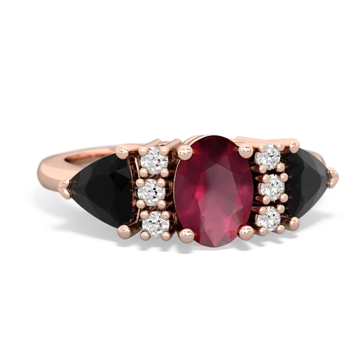 Ruby Genuine Ruby with Genuine Black Onyx and  Antique Style Three Stone ring Ring