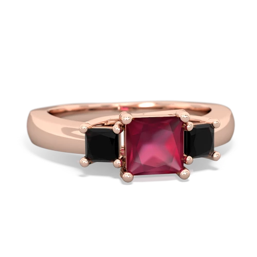 Ruby Genuine Ruby with Genuine Black Onyx and Genuine Swiss Blue Topaz Three Stone Trellis ring Ring