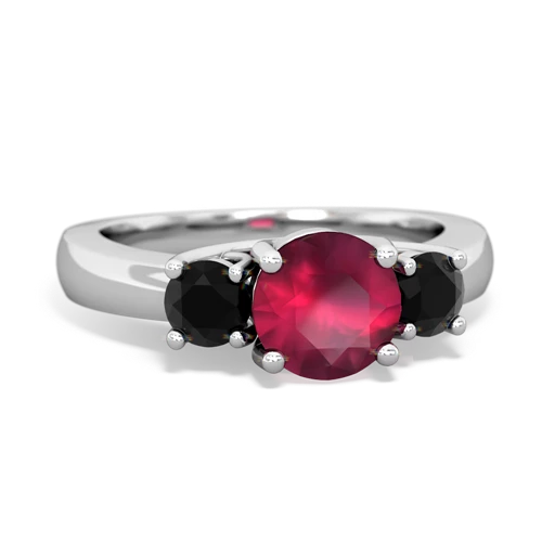 Genuine Ruby with Genuine Black Onyx and Genuine Opal Three Stone Trellis ring