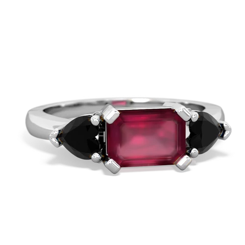 Ruby Genuine Ruby with Genuine Black Onyx and  Three Stone ring Ring